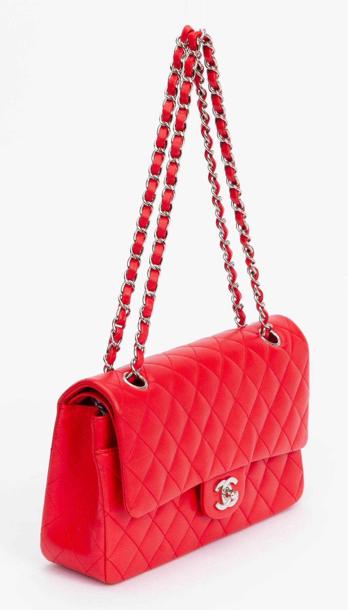 Chanel Red Quilted Caviar Medium Classic Double Flap Gold Hardware