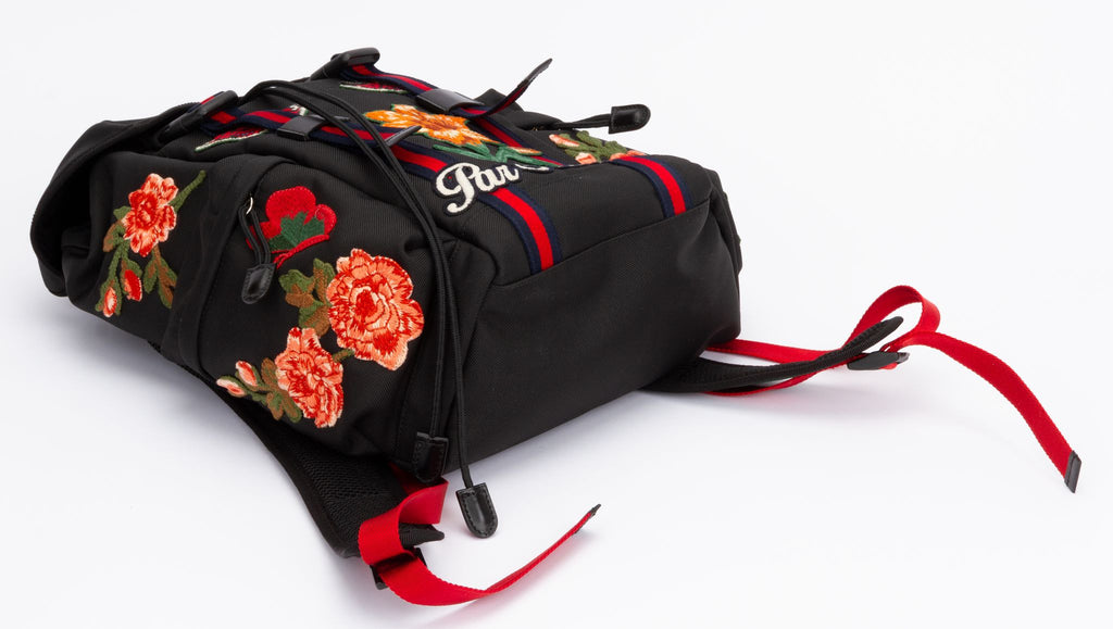 Gucci New Black Embroidered Backpack