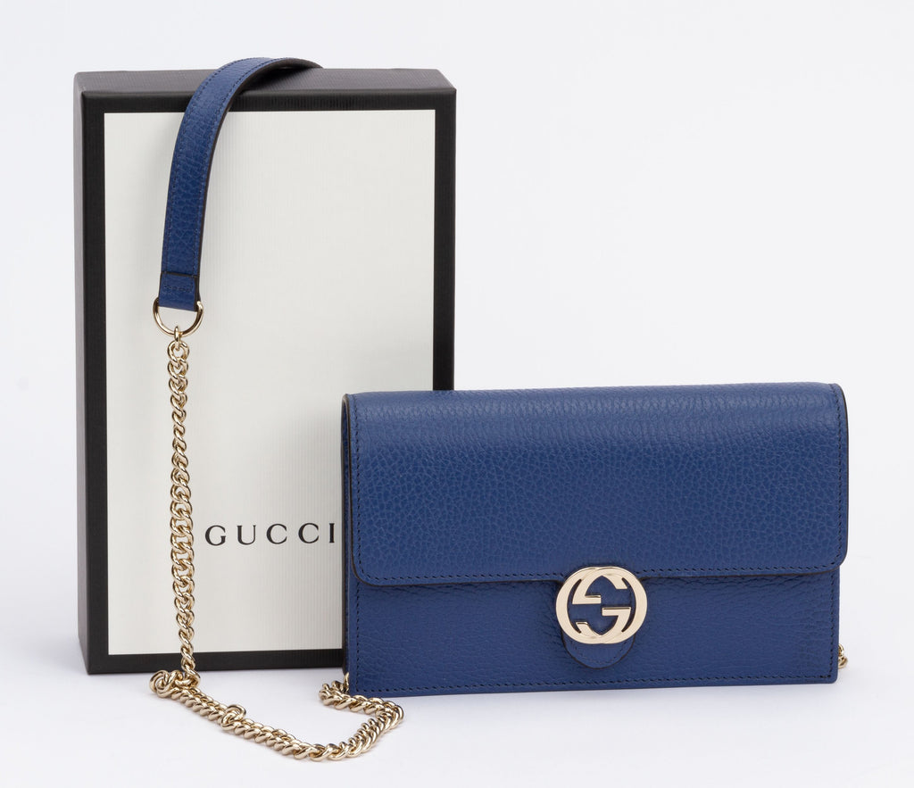 Gucci NIB Blue Letaher Cross Body Bag