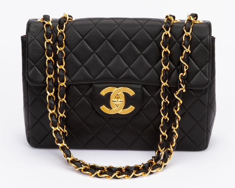 Chanel Jumbo Black 24kt Logo Flap Bag