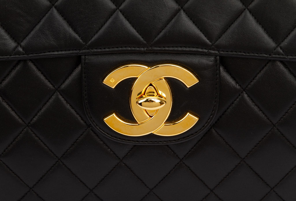 Chanel Jumbo Black 24kt Logo Flap Bag
