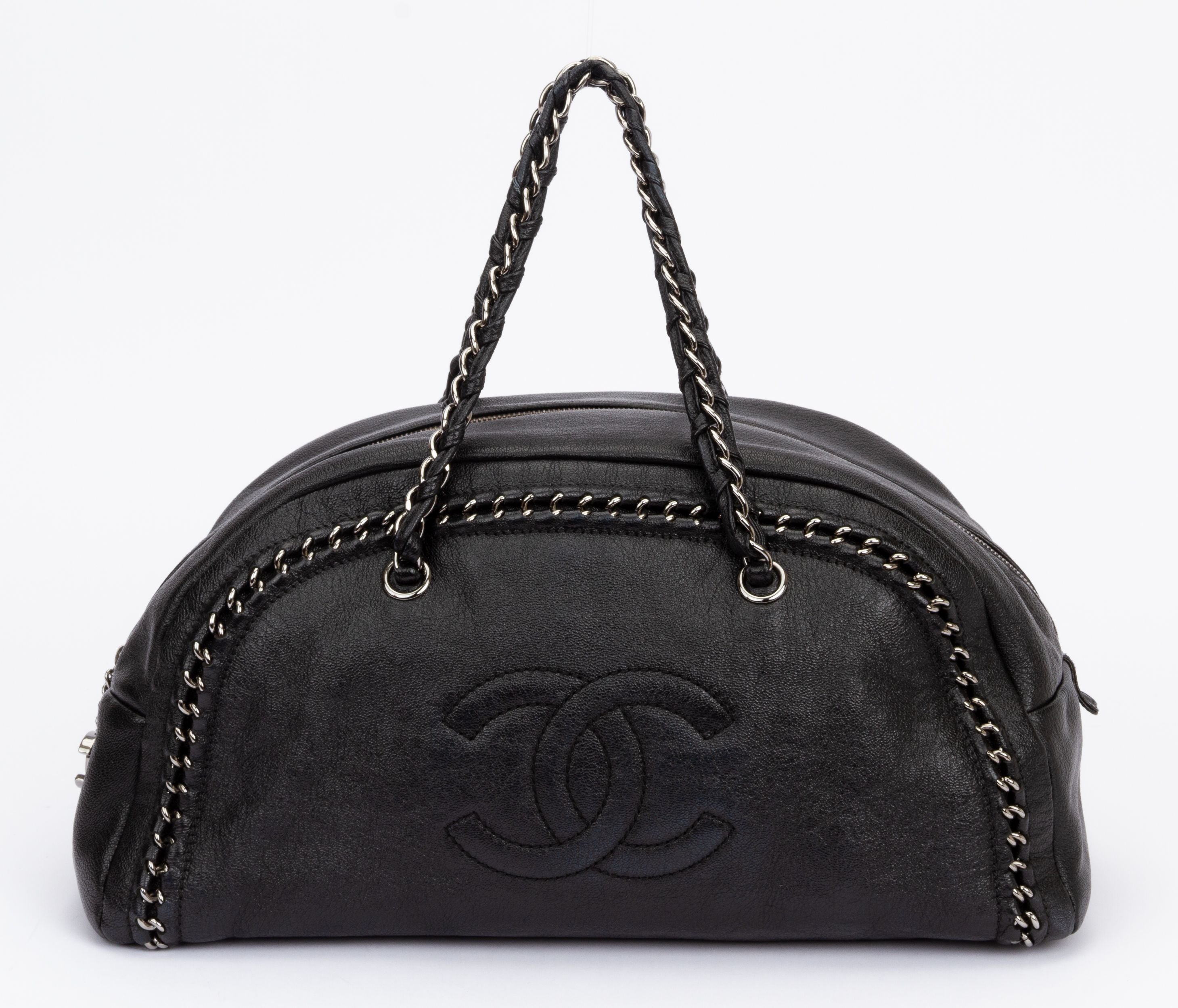 CHANEL - CC Ligne Flap Large Bag Black / Silver Caviar Leather