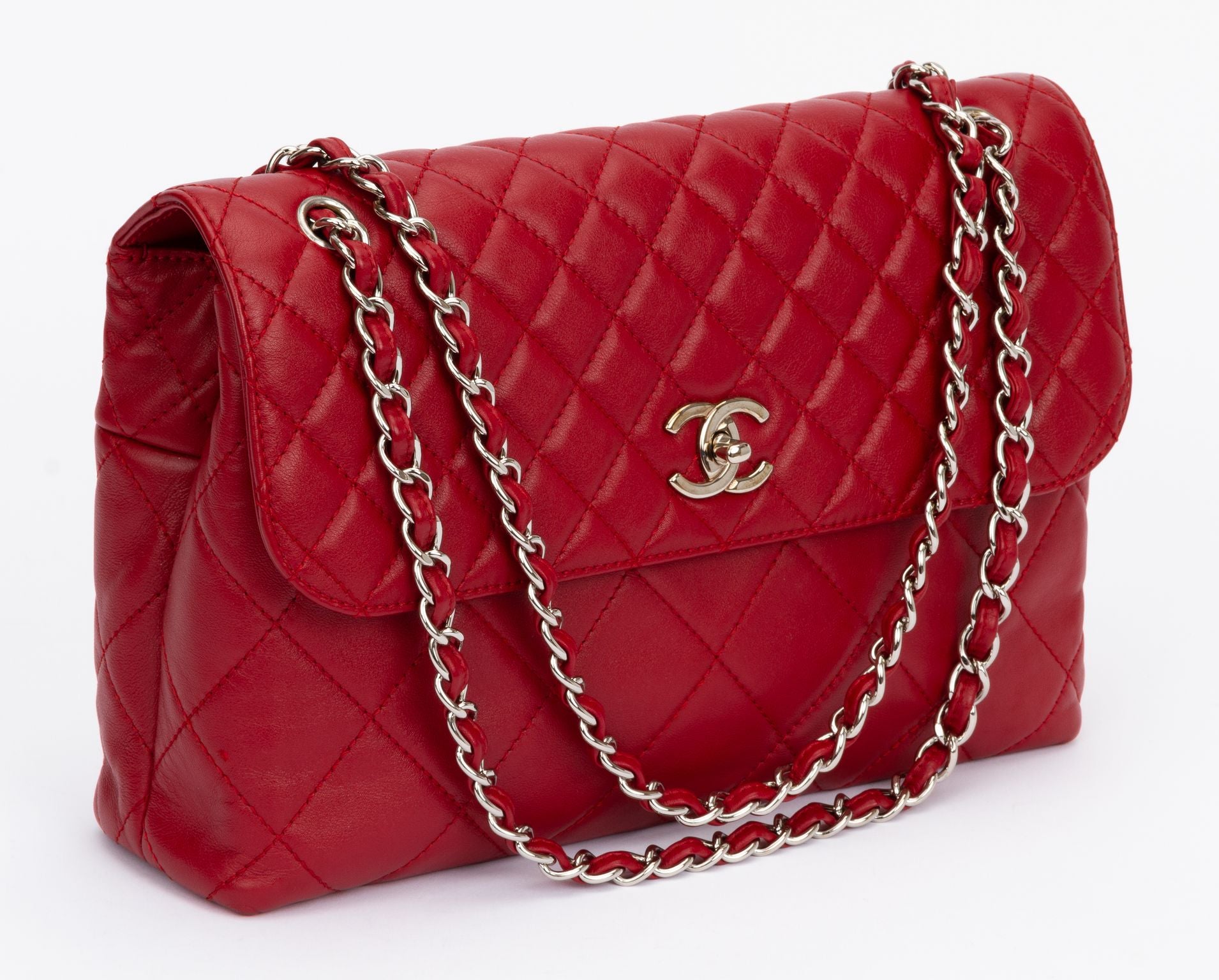 CHANEL Briefcase Business Hand Bag Purse Red Caviar Skin France 52108