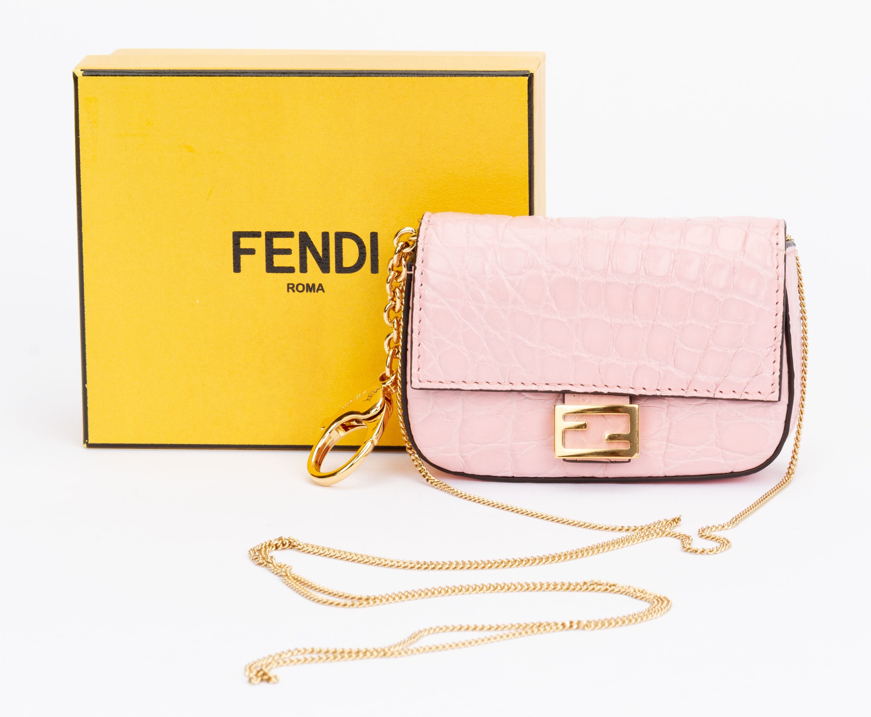 Fendi Nano Baguette Charm Pink Cayman - Vintage Lux