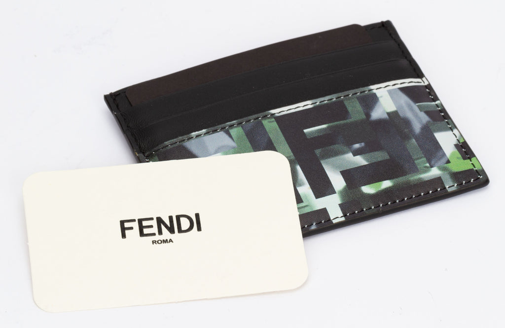 Fendi NIB Green Black Logo Card Holder