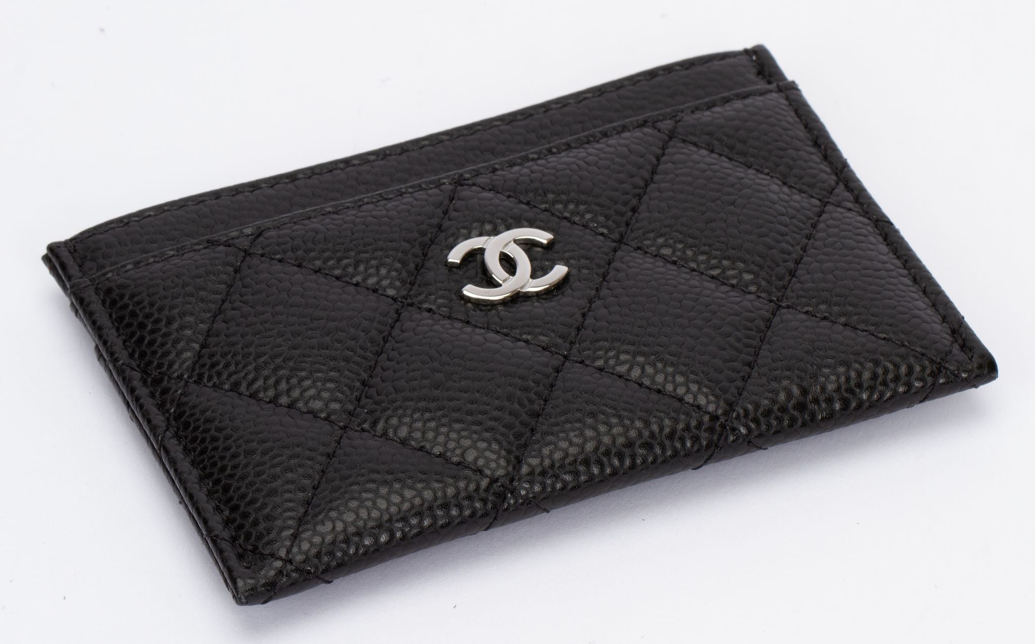 Chanel NIB Card Holder Black Silver - Vintage Lux