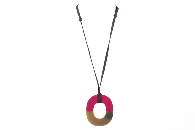Hermes Fuchsia & Horn Pendant Necklace