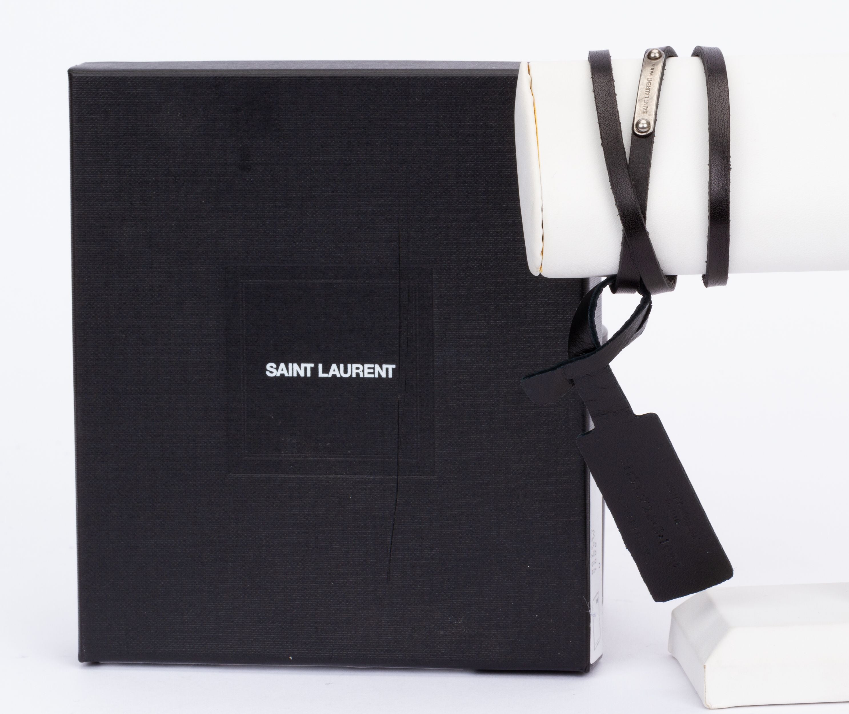 YSL NIB Black Leather Wrap Bracelet