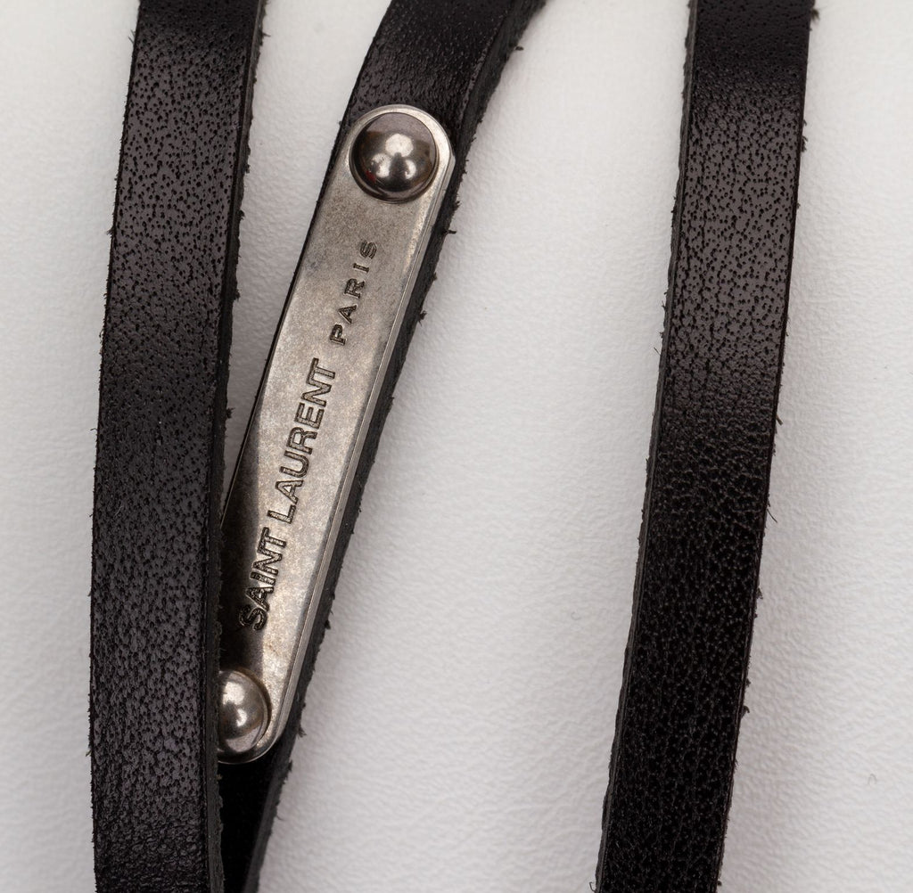 YSL NIB Black Leather Wrap Bracelet