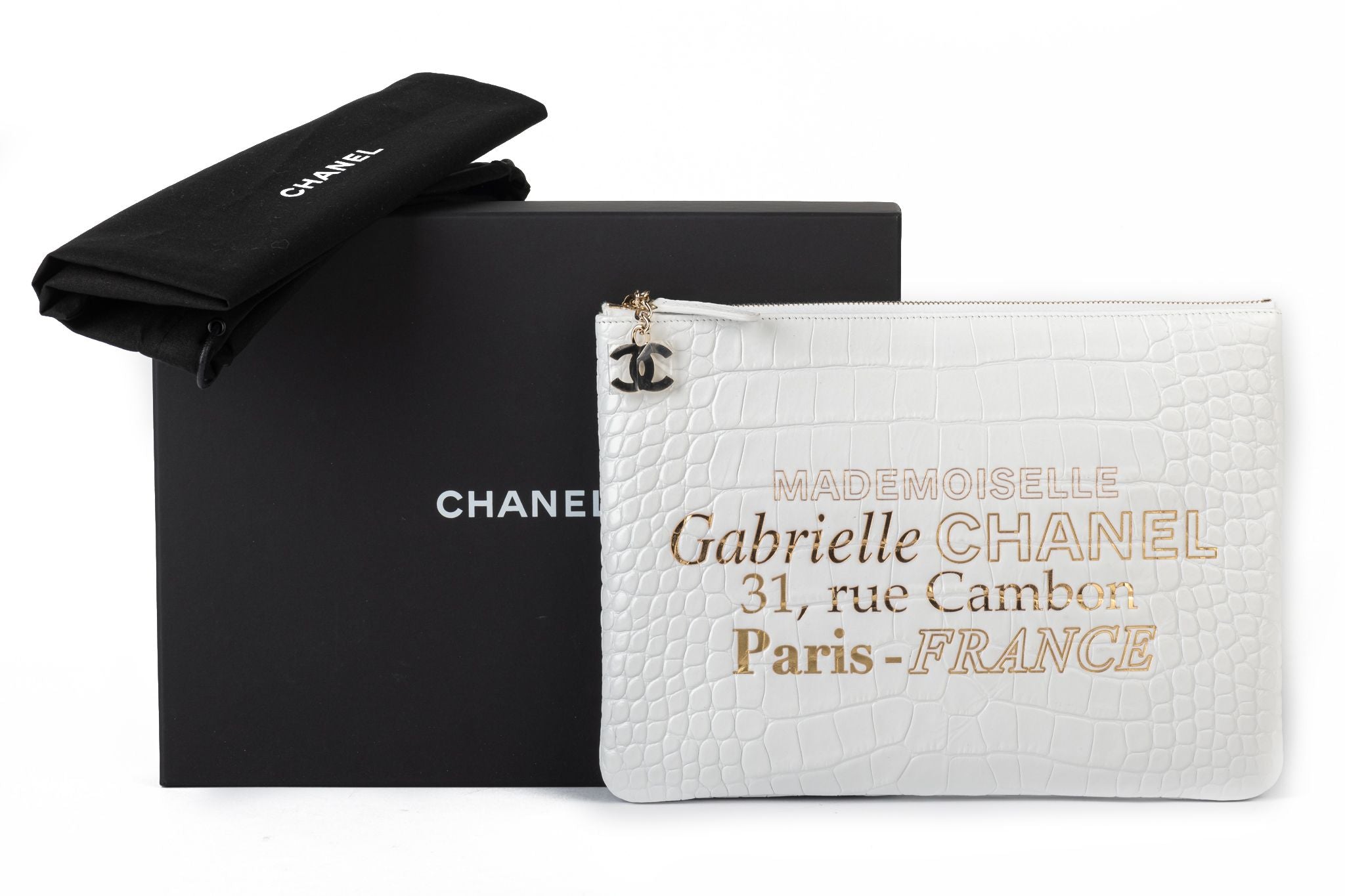 Chanel BNIB White Croc Print Clutch - Vintage Lux