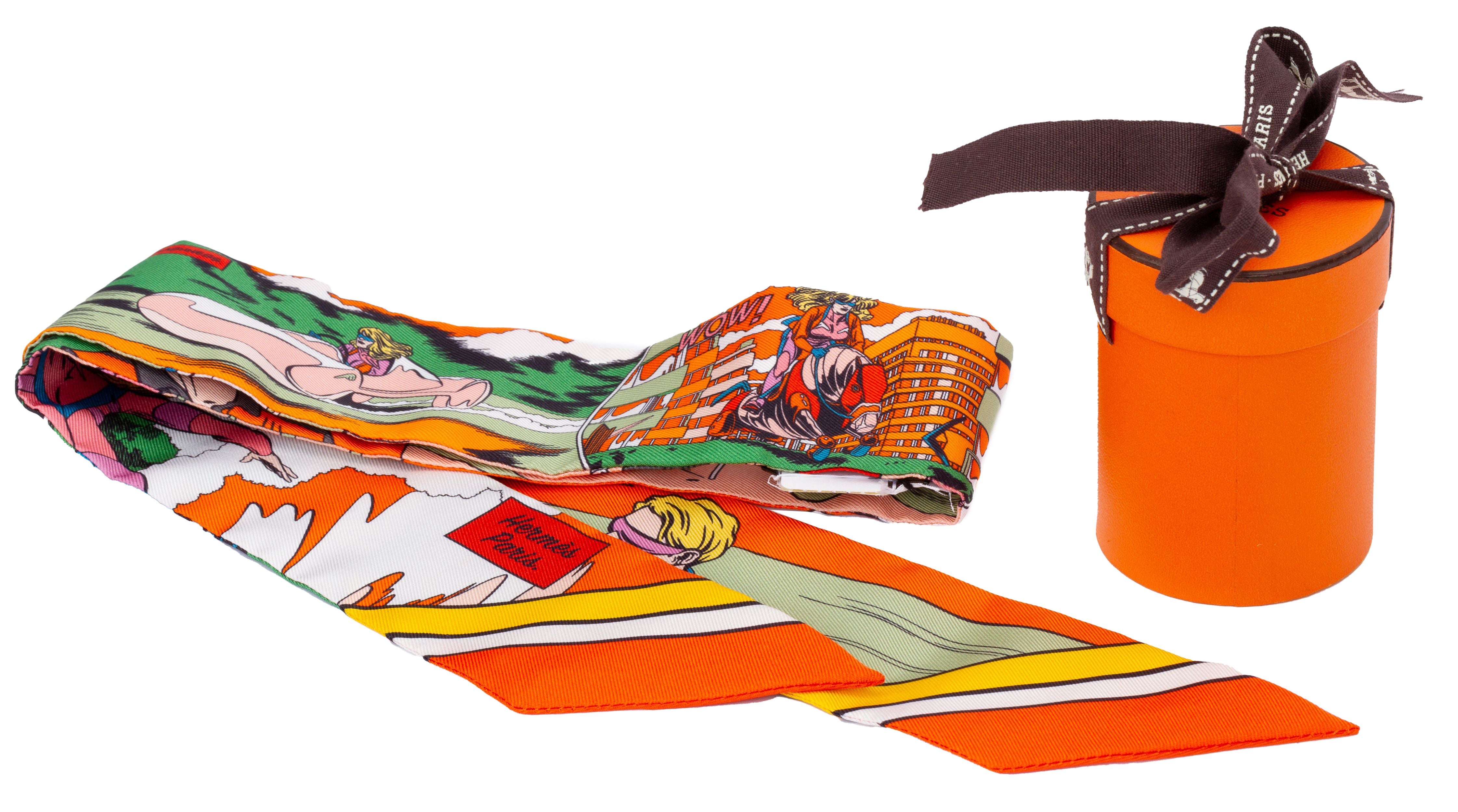 Hermes Orange Ribbon Silk Twilly Scarf - Vintage Lux