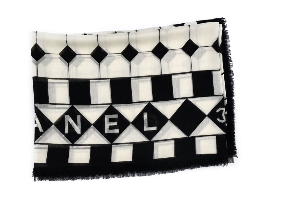 Chanel New Black White Cashmere Shawl