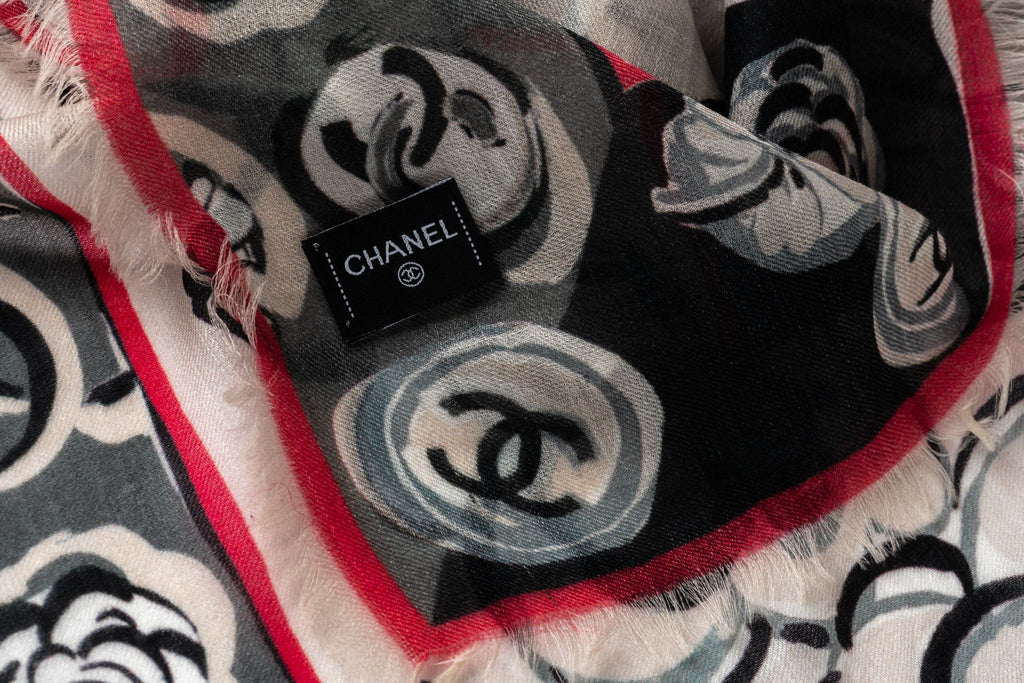 Chanel New White Camellia Cashmere Shawl