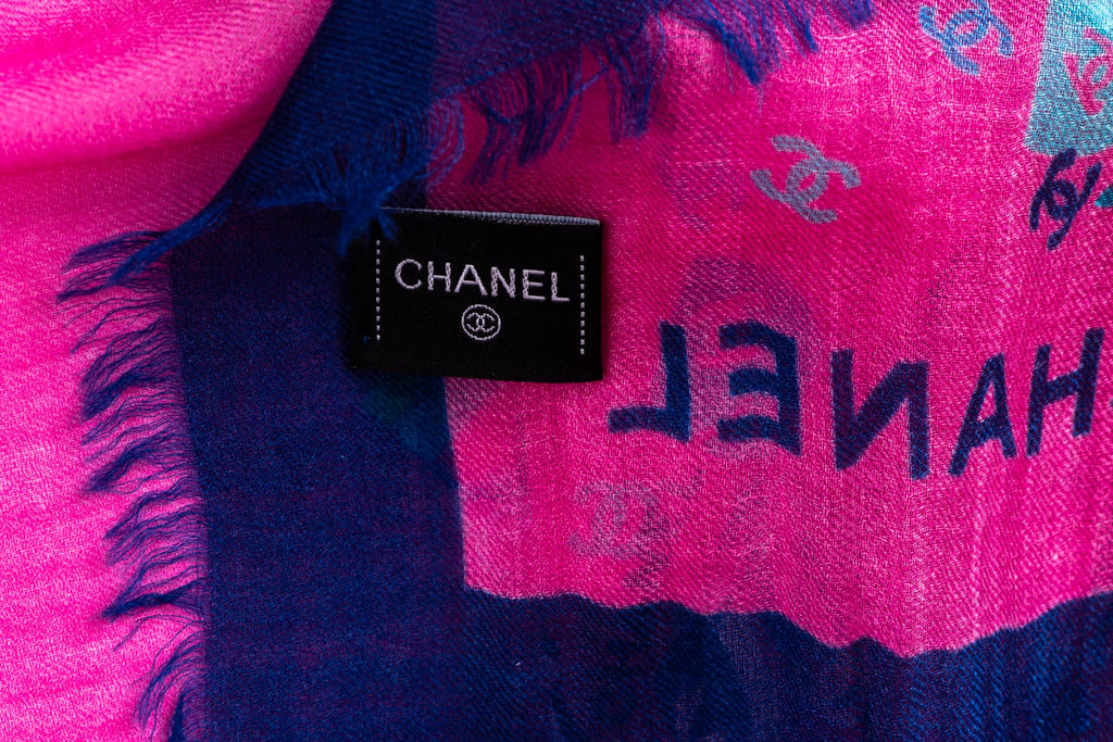 Chanel New Fuchsia Blue Cashmere Shawl