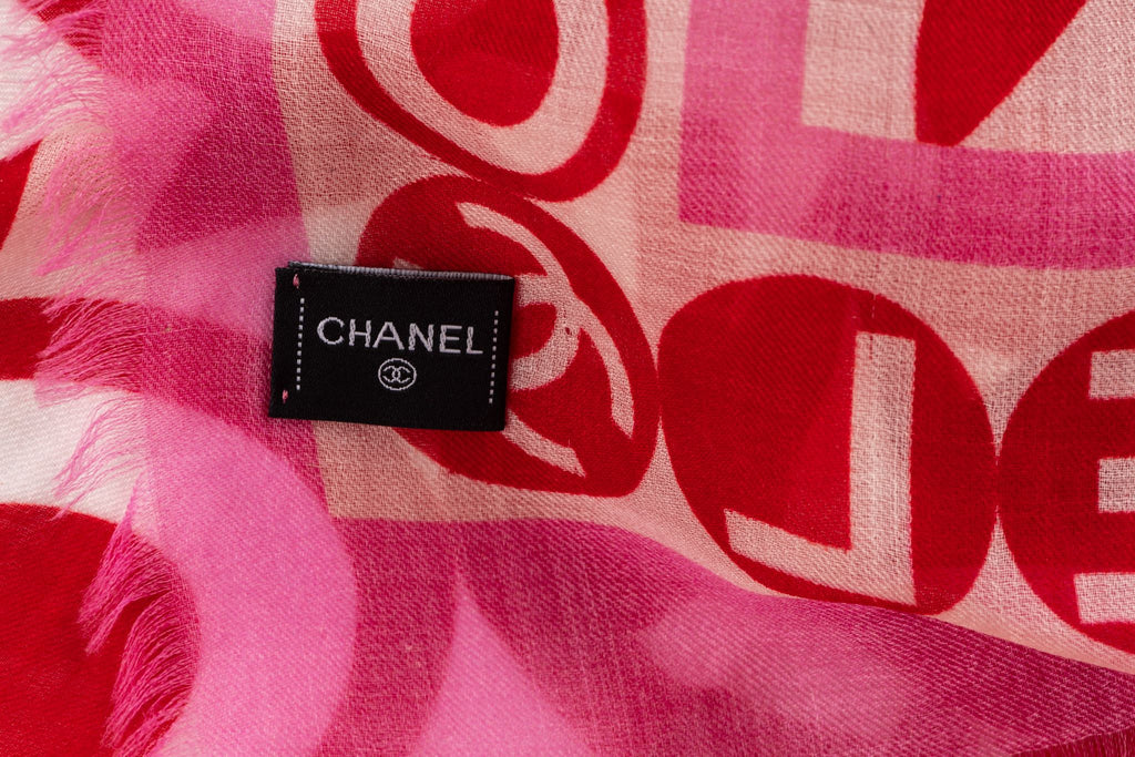 Chanel New Red White Cashmere Shawl