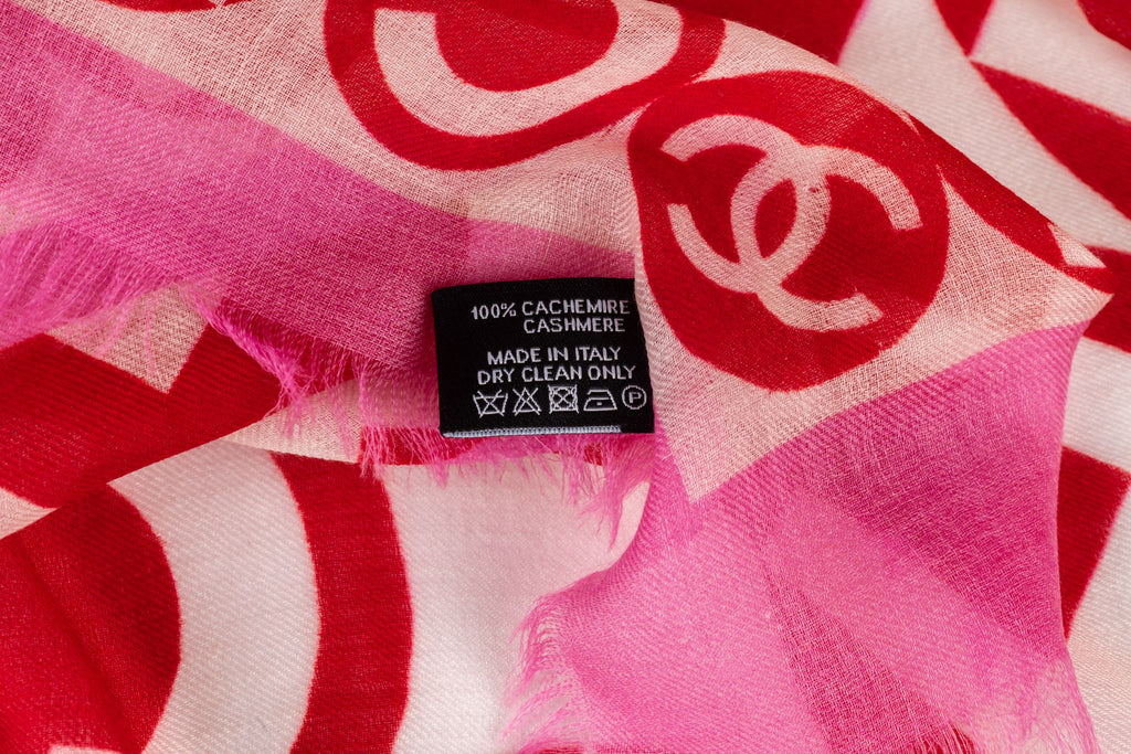 Chanel New Red White Cashmere Shawl