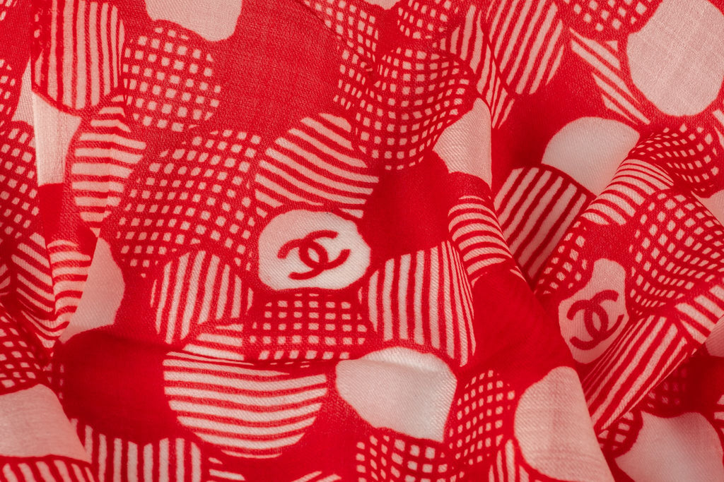 Chanel New Red White Camellia Shawl