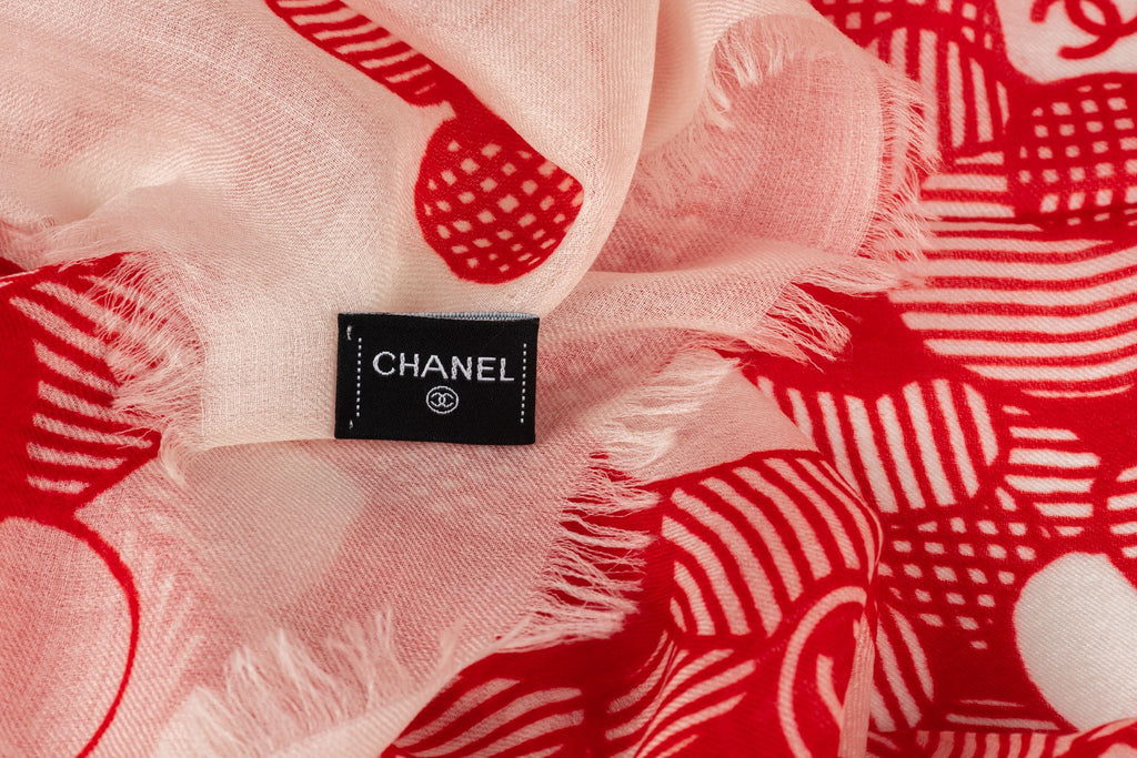 Chanel New Red White Camellia Shawl