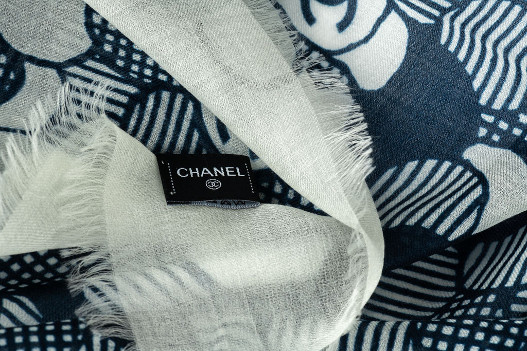 Chanel New Blue White Cashmere Shawl