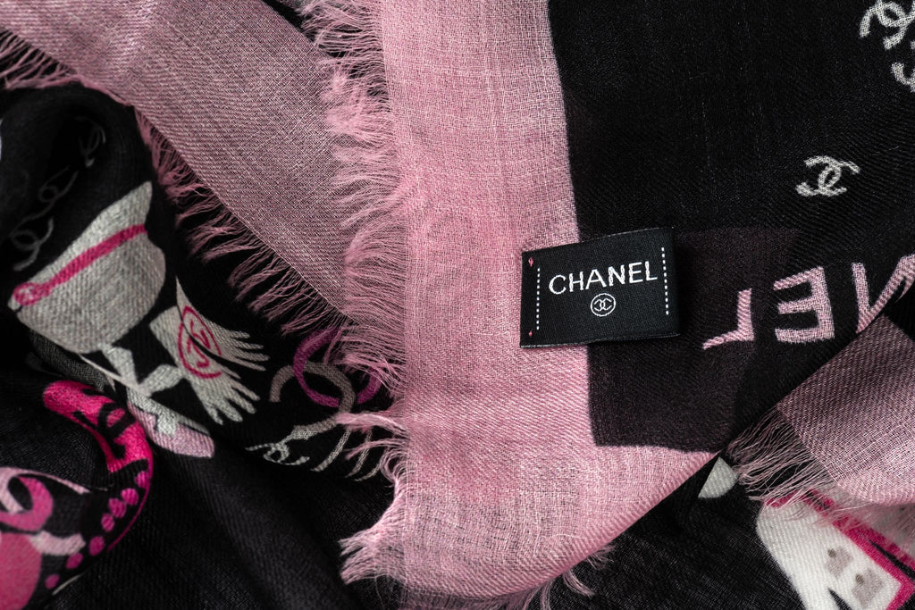 Chanel New Black Pink Cashmere Shawl