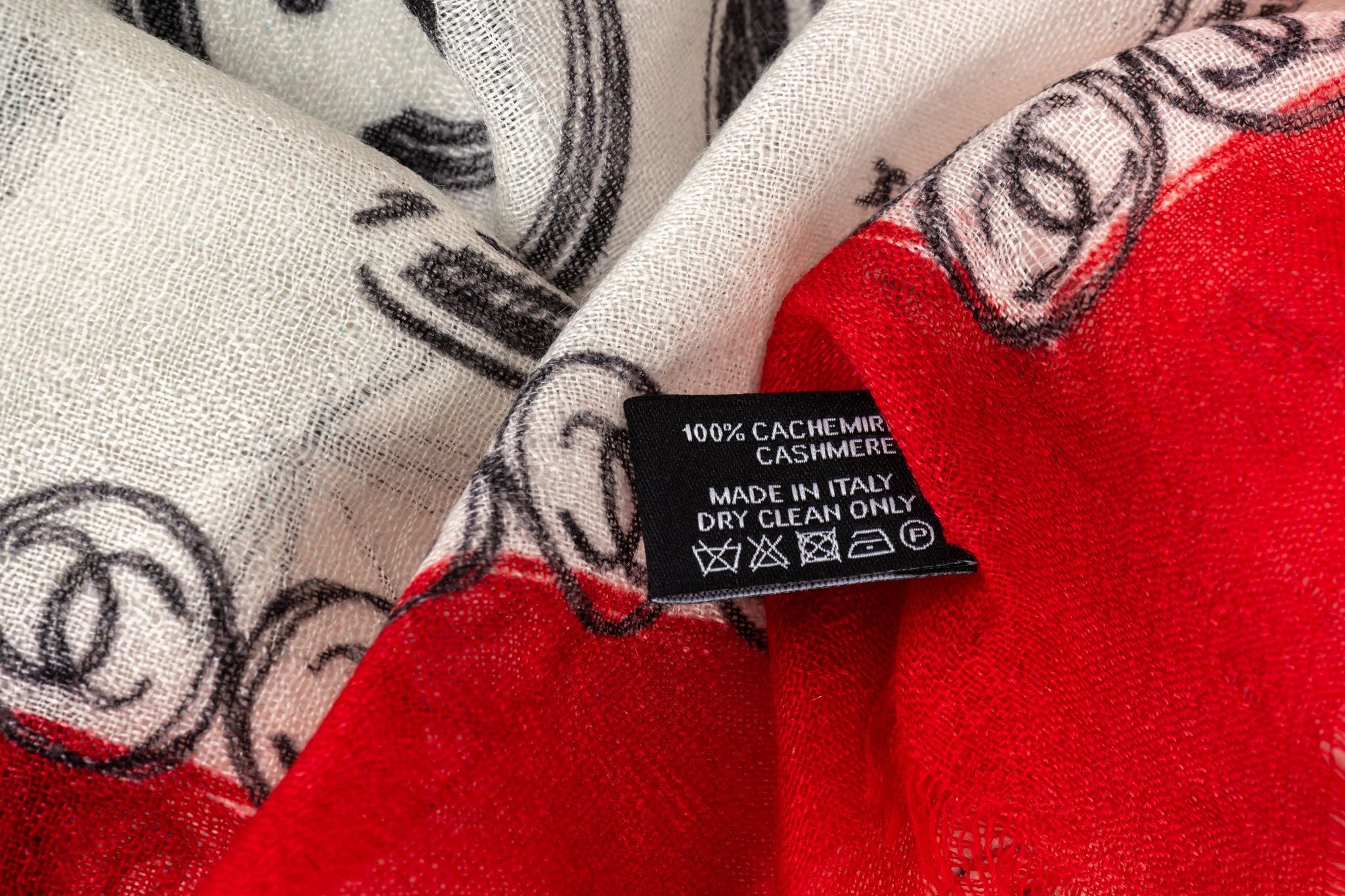 Chanel New White /Red Cashmere Shawl - Vintage Lux