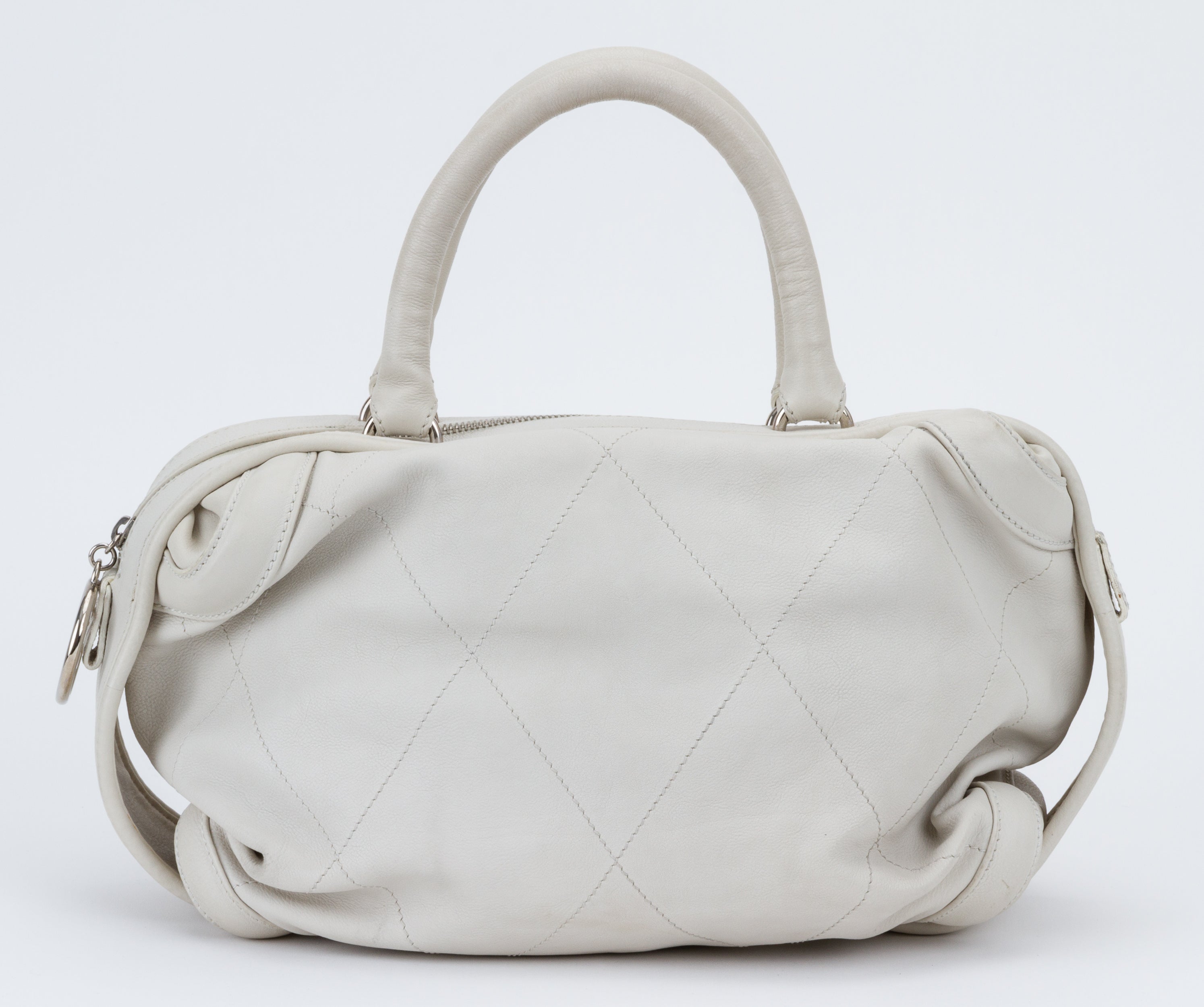 Chanel Ice White Leather Bowler Bag - Vintage Lux
