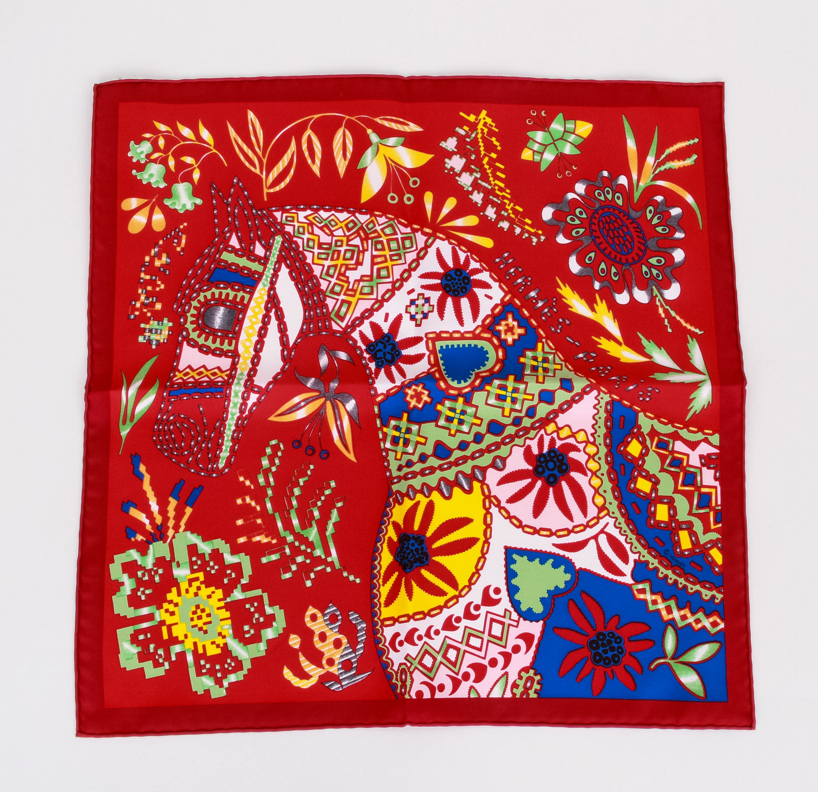 Hermes New Red Horse Silk Gavroche Scarf - Vintage Lux