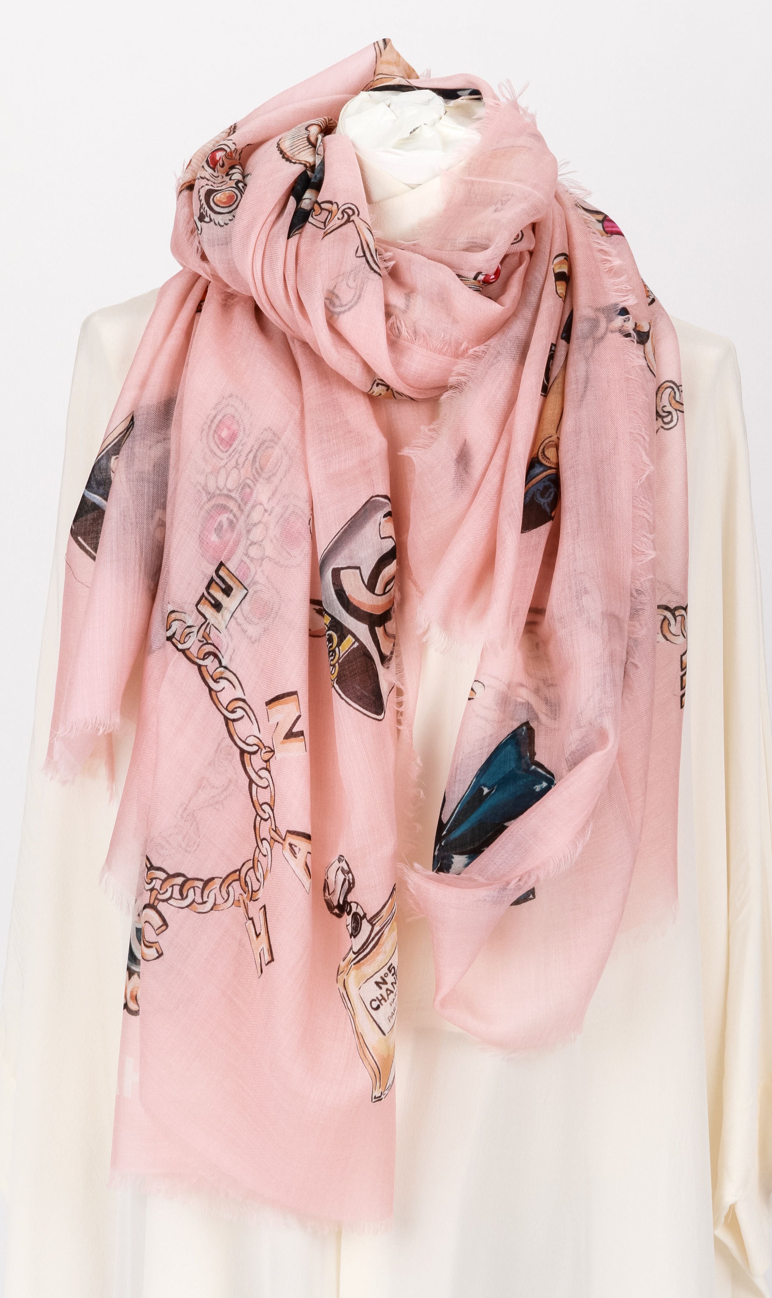 Chanel pink cashmere icons XL shawl - Vintage Lux