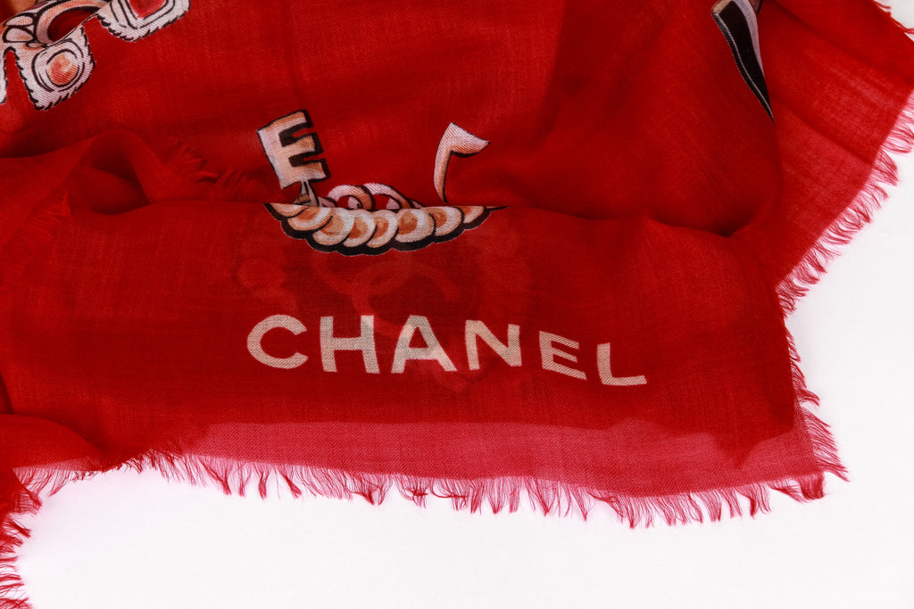 Chanel red cashmere icons XL shawl