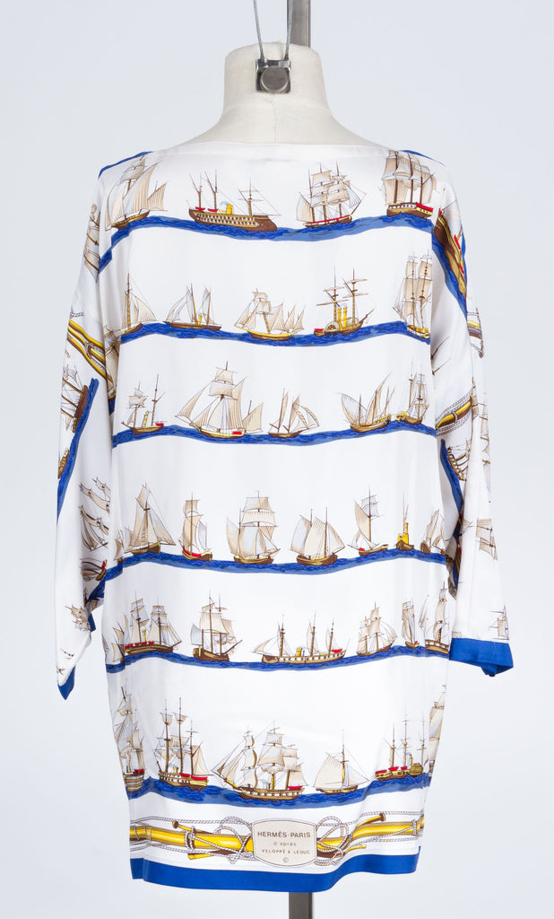 Hermès Vessels Silk Dress White/Blue