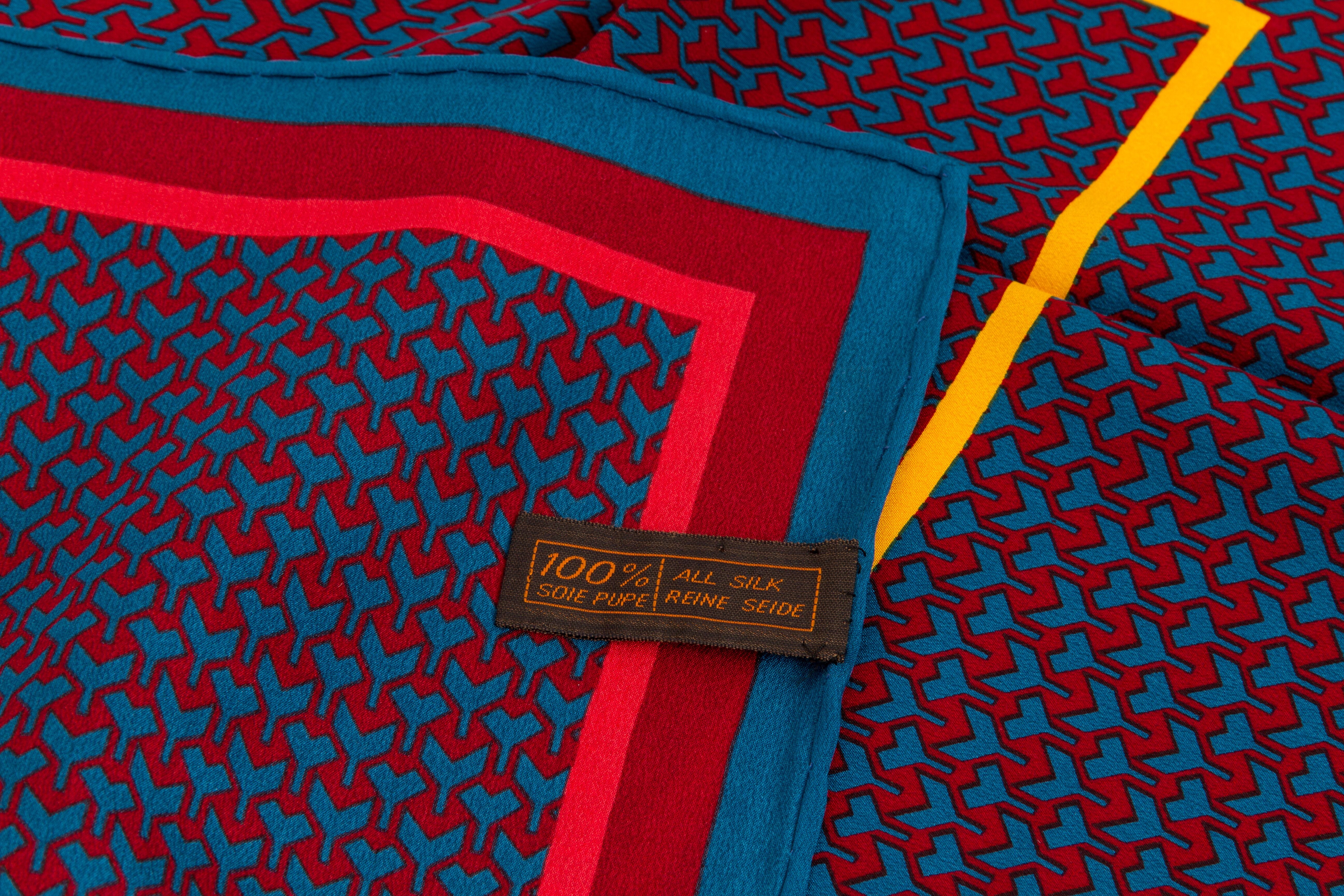 Louis Vuitton Monogram Geometric Bandeau Red Blue Skinny Neck Scarf
