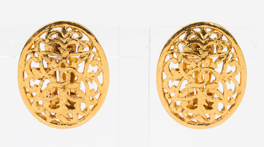 Chanel 80 Perforated Oval Clip Earrings