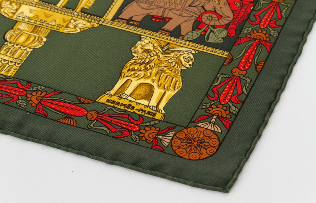 Hermès Torana Green Silk Pawnee Pochette