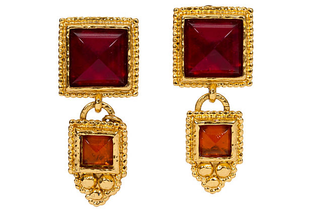 Edouard Rambaud Gold and Red Earrings