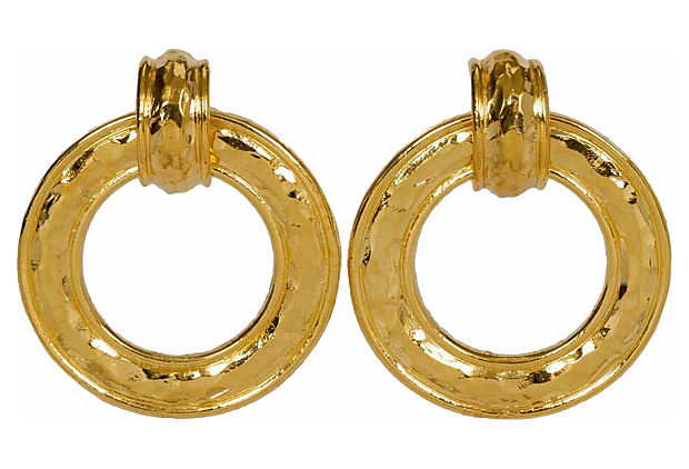 Chanel Detachable Hammered Hoop Earrings