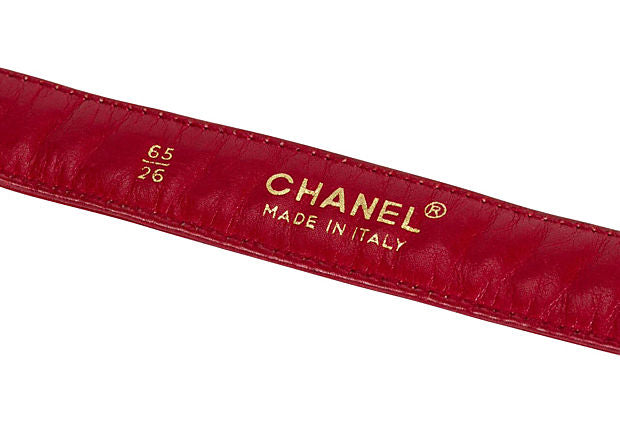 Vintage 90's CHANEL CC Logo Denim Red Leather Chain 
