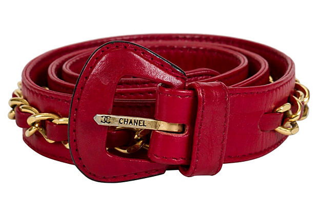 Chanel Red Leather Chain Belt - Vintage Lux