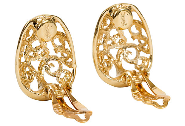 YSL Gold Filigree Clip Back Earrings