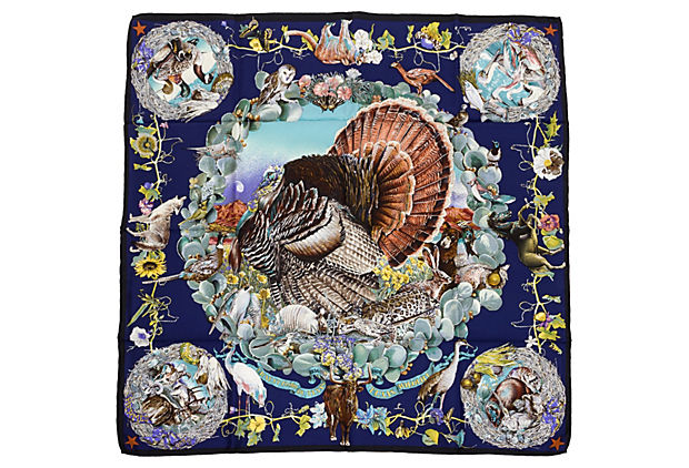 Hermès Navy Texas Wildlife Scarf Oliver