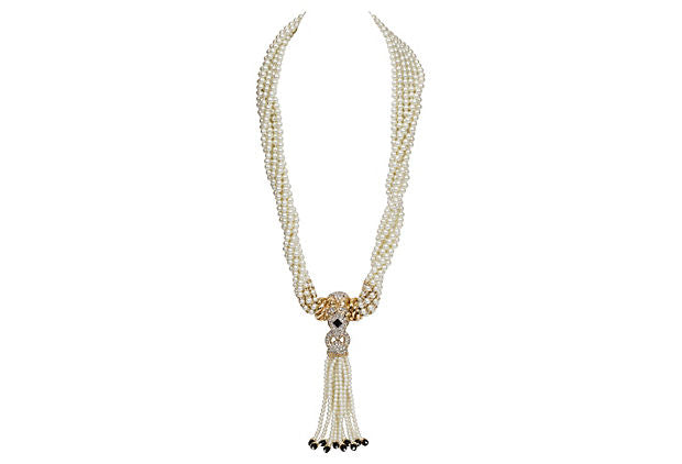 KJL Pearl Lariat Snake Pendant Necklace