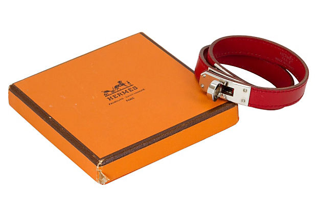 Auth HERMES Intense Bracelet Red Orange/Silver Leather/Metal - e53782a |  eBay