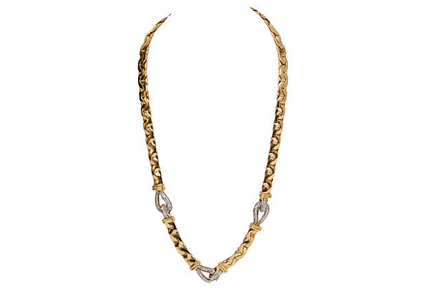 Ciner Gold Rhinestone Link Necklace Vintage Lux