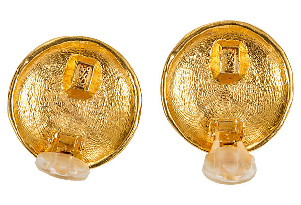 Round YSL Goldtone & Pearl Earrings