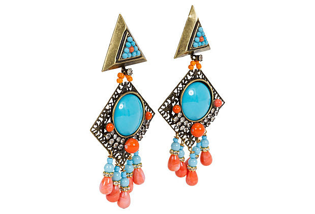 Vrba Turquoise Coral Clip Earrings