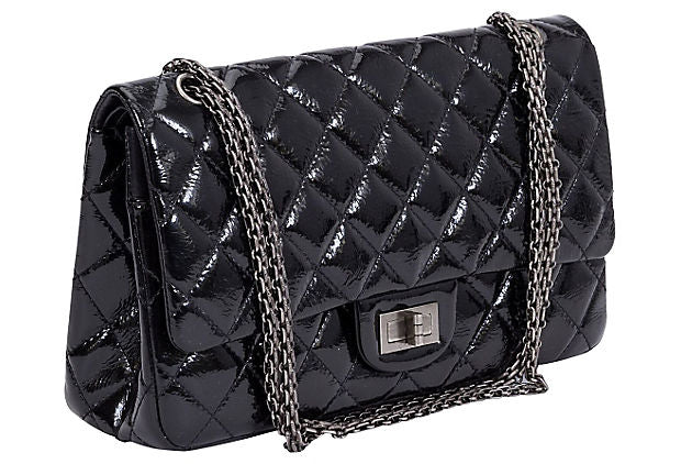 CHANEL Patent Quilted Jumbo Double Flap Black 1186537