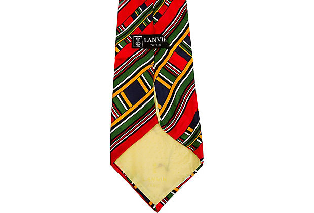 Lanvin Red Silk Plaid Tie 70s