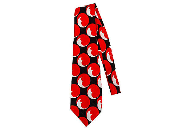 Lanvin 70's Silk Black Red Tie