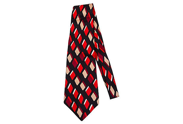 Lanvin Diamond Red Print Silk Tie