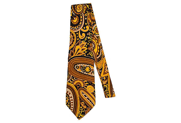 Lanvin 70's Gold Silk Tie