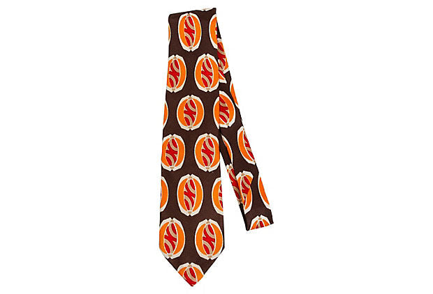 Lanvin Chocolate Orange Silk Tie 70s